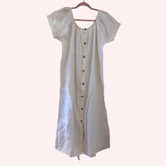 NWT Eberjey 100% Linen Harper Button Front Midi Dress White M - Picture 2 of 10